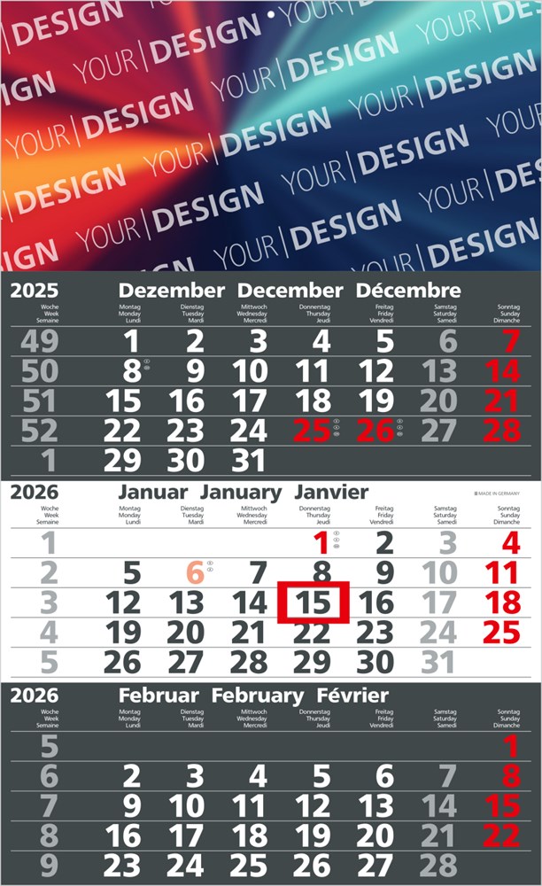 3-Monatskalender Solid 3 Bestseller, anthrazit (Einblatt)